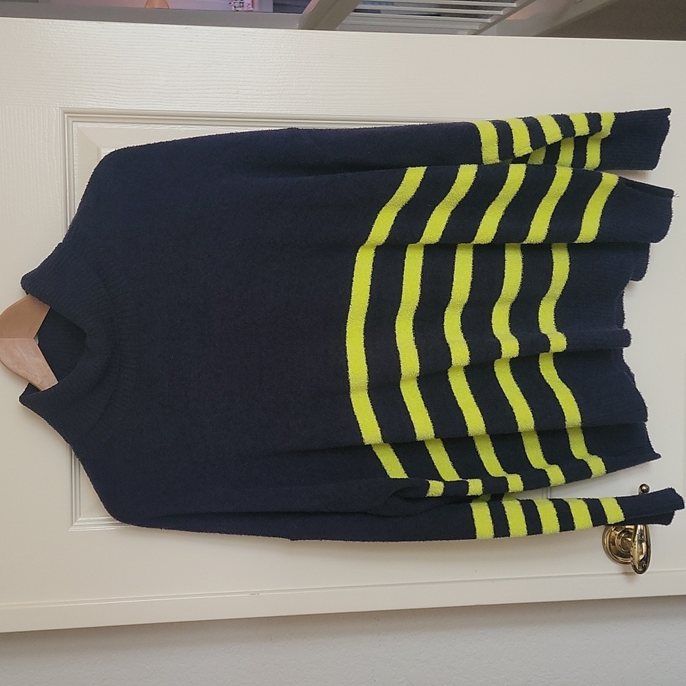 Vince Camuto Soft Navy and Lime Striped Sweater